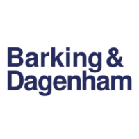 The image features the text "Barking & Dagenham" in bold, dark blue font on a transparent background, representing the London Borough of Barking & Dagenham. ©Mobysoft