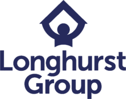 The logo showcases the Longhurst Group with a stylized house design and a circle inside, resembling a person. It sits gracefully above the words "Longhurst Group" in bold, dark text, encapsulating their community-focused ethos. ©Mobysoft