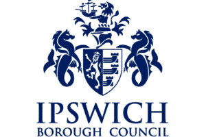 The Ipswich Borough Council logo showcases a distinguished crest adorned with two seahorses, a lion, and a ship, all emblematic of its rich heritage. Below this intricate design sits the name "Ipswich Borough Council" elegantly inscribed in blue text. ©Mobysoft